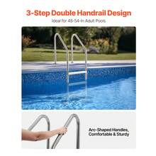Swimming Pool Ladder, 3-Step Double Handrails Stairs With Non-Slip Heavy Duty Steps, Stainless Steel Load Capacity 265 Lbs, For 48-54 In Inground Pools Of Any Decking Surface Indoor & Outdoor - 3-step 265 Lbs - View 2