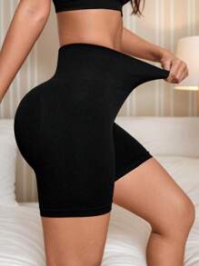 Pantalones cortos deportivos de yoga de color liso para mujer, shorts de ciclista negros, suave y cómodo, con efecto moldeador del trasero y estilizador de la cintura