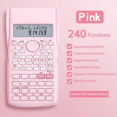 1 x roze wetenschappelijke rekenmachine voor studenten,
multifunctioneel studie- en examenhulpmiddel voor het berekenen van functies en
breuken met 12-cijferige weergave; Multifunctionele financiële rekenmachine