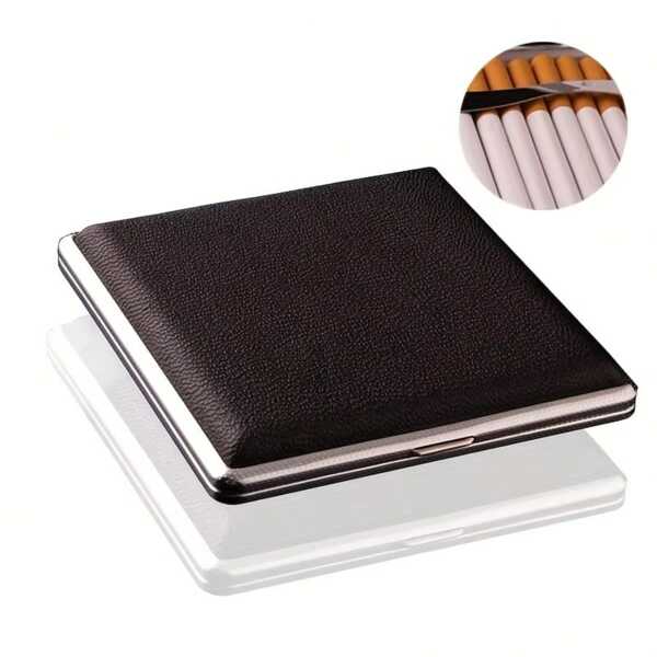 1pc Fashionable Leather 20 Cigarettes Holder With Metal Clip Automatic Rolling Cigarette Box, Creative Design