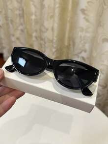 一副女士休闲复古猫眼棕黑色时尚眼镜，适合日常通勤、夏季海滩、街头摄影、打造校园风，方形镜框 - 茶框茶片 - 查看 3