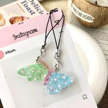 Glitzernder transluzenter Halbschmetterling Resinanhänger Schlüsselband, Rucksack Tier Hängedeko, süßer Handyriemen, girly weicher Anhänger, Geschenk für beste Freundinnen, geeignet für Handy, Kamera, Schlüsselanhänger, Rucksack