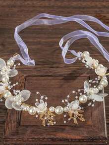 1件装清新简约花朵发箍，甜美花冠头饰，适合少女 - 白色 - 查看 3