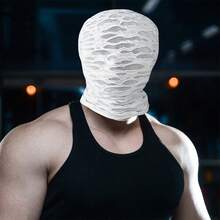 Máscara facial con vendaje completo rasgado para Halloween, adultos, cosplay, capucha, sombrero para juegos de rol, accesorios de disfraces para fiestas. - Blanco - Ver 5