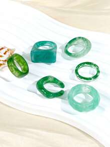 6pcs Bohemian Vintage Ink Wash Resin Open Ring Set, Creative Gifts For Women