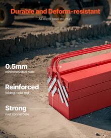 Metal Tool Box, 18-Inch, 3-Tier 5-Tray Portable Folding Tool Chest Organizer With Handle & Lock Hole, Powder Coated Steel, Cantilever Toolbox For Household Factory Warehouse Repair Shop, Red - 3-tier 5-tray - View 6