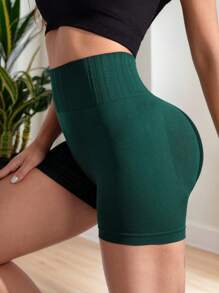 Shorts deportivos de cintura alta de unicolor para mujer, shorts de yoga, shorts de gimnasia, pantalones cortos de ciclista