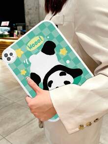 1 件装熊猫卡通可爱趣味绿色格子图案防震平板电脑保护套，适用于三星 Galaxy Tab A7 LITE、Pro 11 英寸（2021 款，第十代） - 彩色 - 查看 3