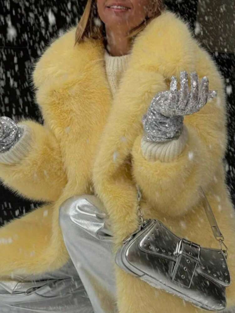 DEEKA Women's Faux Fur Effect Warm Oversized Winter Coat, European And American Style, Plus Size - Yellow - View 10