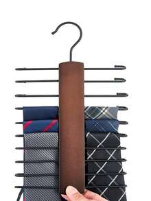 1pc Tie Rack With 20 Hooks, Wooden Tie & Belt Organizer Rack, Non-Slip Tie Holder, Tie Rack, Scarf Organizer, Belt Organizer, Closet Storage, Accessory Storage, Home Decor - Bronze - View 9