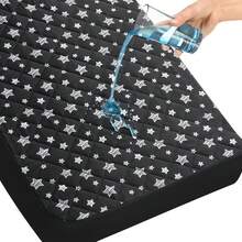 Crib Mattress Protector Waterproof 2 Pack, Quilted Crib Mattress Pad Cover 52" X 28" Extra Soft Breathable Toddler Bed Cover Stretch Up To 8", Grey &Amp; White Star - Black Star - View 1