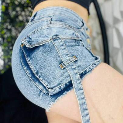 Pantalon corto Short Liso Botón  Bolsillo cargo