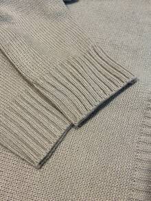 Women's Solid Color Crew Neck Long Sleeve Knit Cardigan - Khaki - View 6