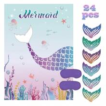 Pin The Tail On The Mermaid Game Mermaid Party Game 24 Pcs Reusable Tails Sticker Party Supplies For Birthday Party Favor Sets,Christmas
