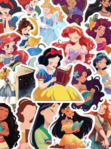 Disney 50pcs Princess Stickers, Cute Cartoon Decals Featuring Snow White Elsa & More Fairy Tale Characters For & Fans Fan Merchandise Charming Decals Paper Stickers School Supplies,Back To School