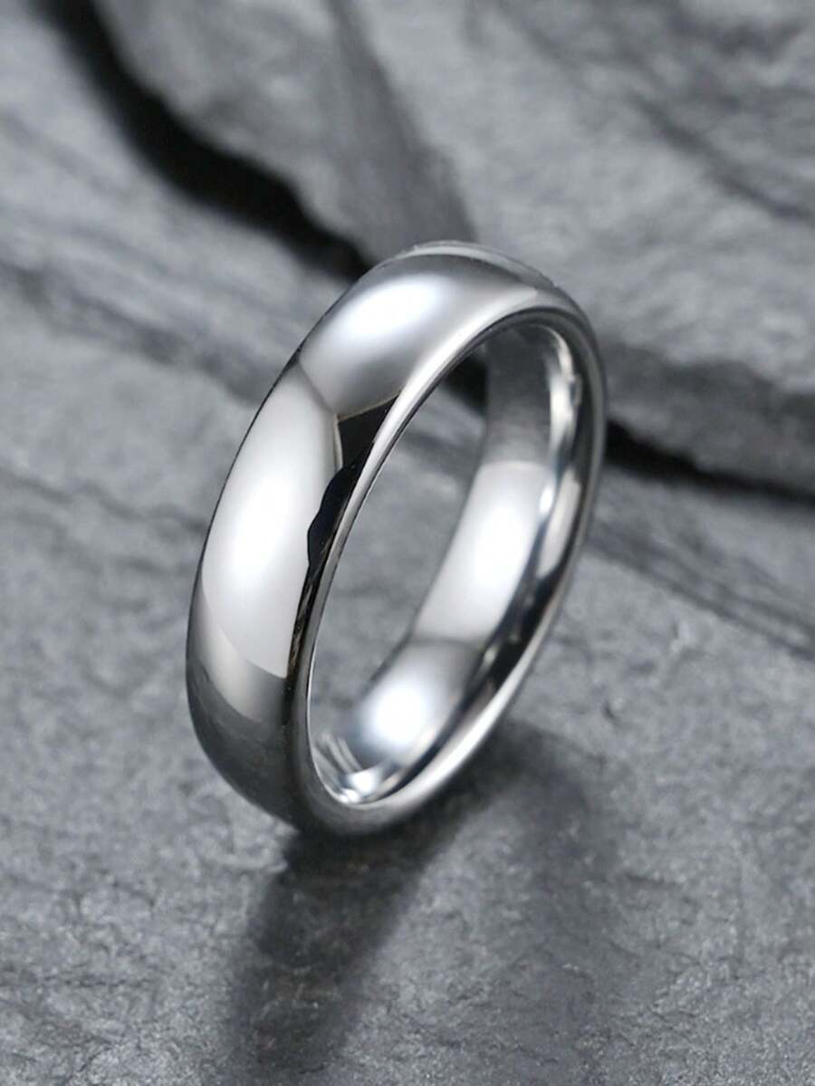 1pc Classic Simple Versatile Smooth 4mm Band Stainless Steel Couple Rings, Casual Business Style Minimalist Unique Design, Elegant Korean Street Fashion Light Ring Knuckle Ring, Suitable For Daily Wear, Festivals, Parties, Gifts - Silver - View 1