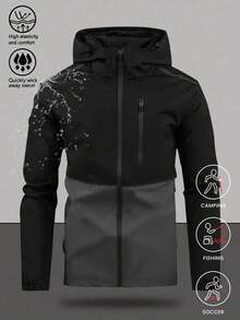 Autumn Men's Color Block Outdoor Sports Casual Windproof Waterproof Hooded Color Block Jacket Spring - Grey - View 2