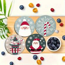 8/6 Pcs Christmas Themed Round Wooden Coasters, Suitable For Beverages, Tea And Coffee Cups, Featuring Simple Santa Claus Patterns, Great For Home And Restaurant Decoration, Essential Holiday Gift Home Decor Christmas Decorations Room Decor - Multicolor - View 9