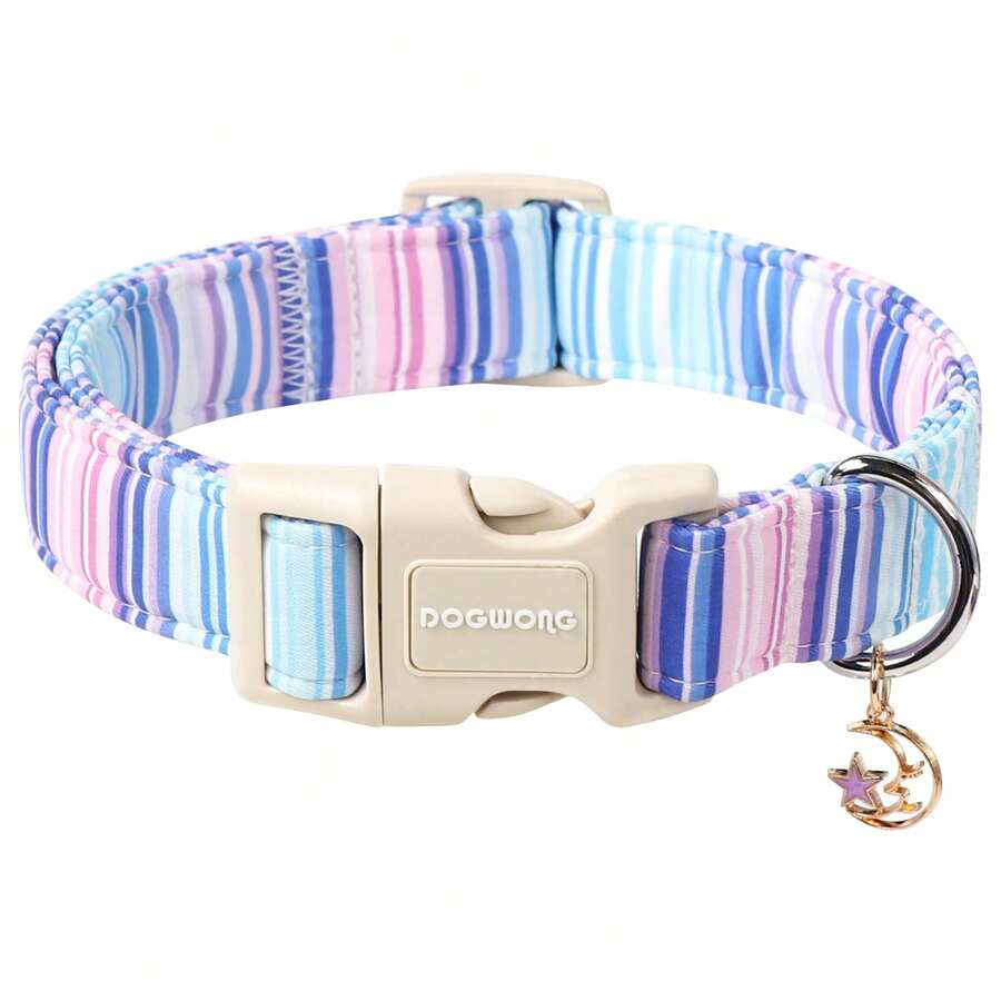 DOGWONG Colorful Checkered Dog Collar - Adjustable Plaid Pet Collar For Small, Medium & Large Dogs | Cute Boy/Girl Design, Durable & Stylish - Blue Checkered - ô vuông màu xanh - Xem 1