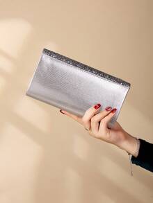 Sparkling Women's Evening Clutch Bag With Metal Decor, Detachable Shoulder Strap For Party, Prom, Wedding, Birthday Gift, Club