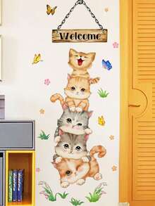 1pc Creative Cute Stacked High Dinosaurs Pattern Self-Adhesive Wall Stickers, Bedroom Bathroom Living Room Porch Home Decoration Wall Stickers, Removable Stickers, Wall Decor Decals