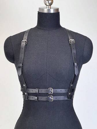 女士复古原宿风格可调节时尚皮革装饰吊带，适合休闲、派对和节日