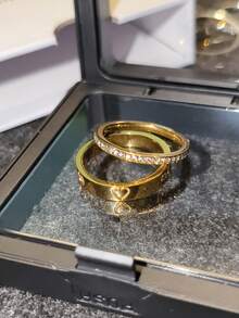 2 件不锈钢 18K 镀金心形戒指，优雅的女士袖口珠宝，适合日常佩戴和送礼 - 金色 - 查看 3