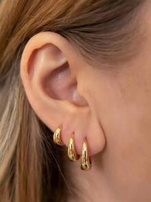 6PCS Simple Gold Plated Copper Metal Minimalist Invisible Hoop Earrings For Girls Glossy Small Geometric Circle Hipho(Size Pls Refrence Picture Show Size And Received Products)