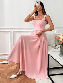 Damen Einfarbiges Zweischicht-Kleid für den Lässig-Büro-Look, elegant, sexy, für Cocktail-Partys, Urlaub, Frühling/Sommer - Pink - Übersicht 3