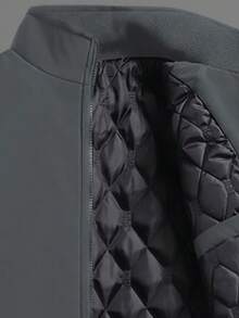 1pc Men's Casual Stand Collar Cotton-Padded Jacket, Fashionable & Comfortable Outerwear For Autumn/Winter - Xám - Xem 4