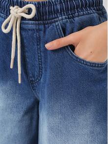 Women's Solid Color Casual Elegant Party Pants, Pocket & Drawstring & Button - Blue - View 2