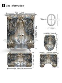 1 pièce/4 pièces Rideau de douche décoratif avec cygne gris sur scène, avec crochets multiples. Ensemble de salle de bain comprenant le rideau de douche, le tapis de sol antidérapant, le tapis en U pour toilette, le tapis de couvercle de toilette, la décoration de chambre, la décoration de la maison, la décoration et les accessoires de salle de bain, un cadeau parfait pour la rentrée scolaire