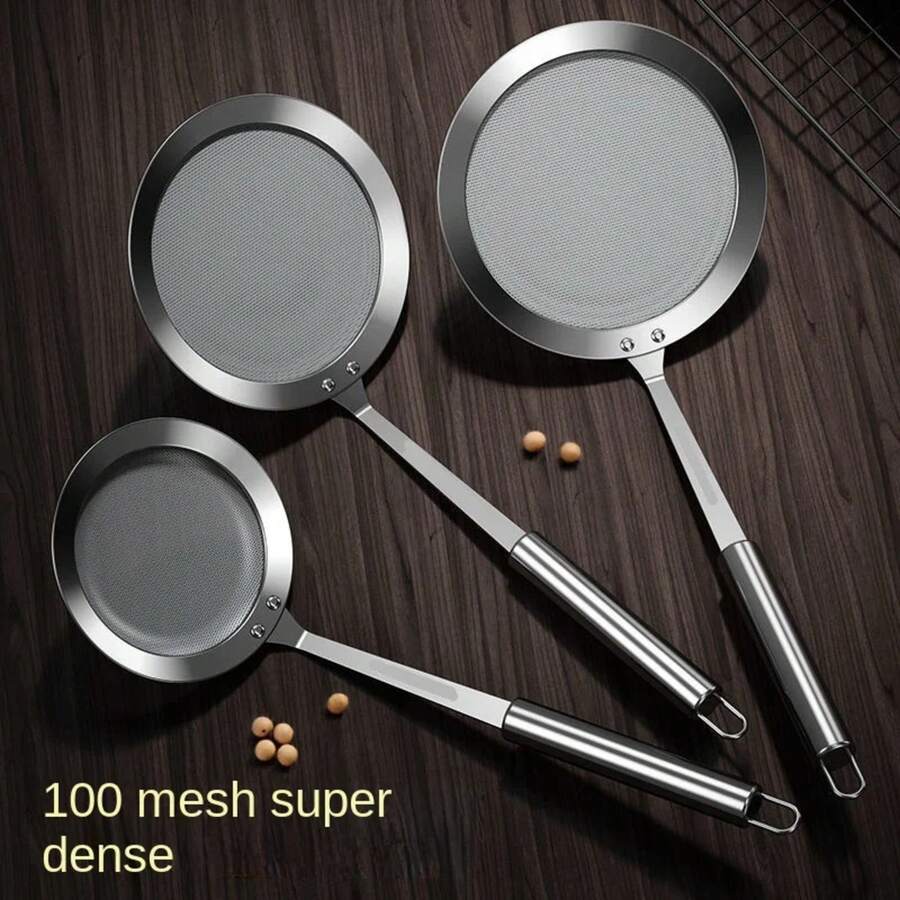 1pc Cuchara de espumadera de grasa, espumadera de malla fina de acero inoxidable, cuchara coladora para remover grasa, grasa y espuma, herramientas de cocina - Plateado - Ver 1