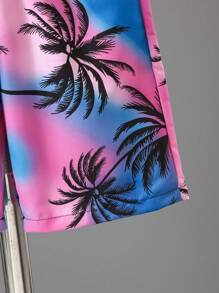 Tween Boy Colorblock Ribbed T-Shirt & Palm Tree Print Pocket Shorts 2 Pieces Set