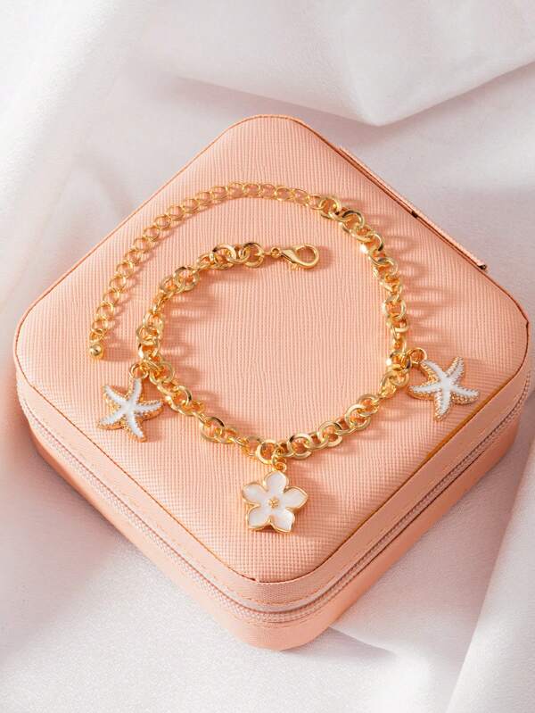1pc Fashionable & Delicate Flower & Starfish Decorated Simple Bracelet, Suitable For Teenagers And Daily Wear