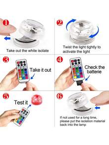 Luz LED sumergible mini con control remoto, vela de té pequeña sumergible, luz decorativa a prueba de agua RGB multicolor sin llama, a batería, para decoración de florero, piscina, estanque - Multicolor - Ver 9