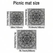 1pc Digital Printed Outdoor Picnic Mat, Beach Blanket, Black & White Mandala Design, Personalized, Fade Resistant, Lightweight Portable, 120g Polyester, With 4 Stake Pegs, Thick Protection, Suitable For Picnic, Camping, Beach, Yard