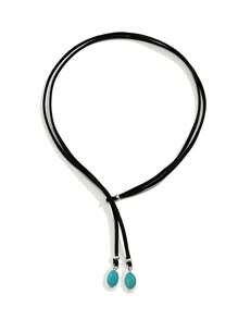 1pc Adjustable Y-Shaped Turquoise Necklace, Bohemian Style Suitable For Women's Daily And Holiday Wear