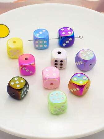 Set de 20 piezas de cuentas de dados de acrílico con baño UV liso, decoración para hacer scrunchies, cadenas de teléfono, joyería y suministros para manualidades