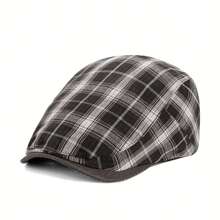 1pc Summer New Arrival Plaid Flat Top Hat, Classic Versatile Adjustable Design, British Style, Multiple Colors