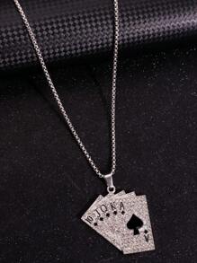 1 pieza Collar colgante de naipe de póker de estilo punk rock plateado, diseño versátil para uso casual y para ir al trabajo