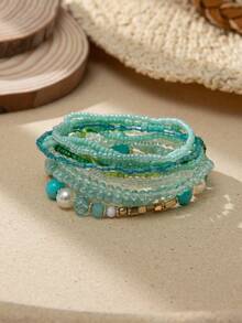 Set de 10 piezas de pulseras con cuentas de cristal de estilo bohemio y multicolor para mujeres, pulseras apilables elegantes y coloridas para uso diario o vacaciones - Multicolor - Ver 15