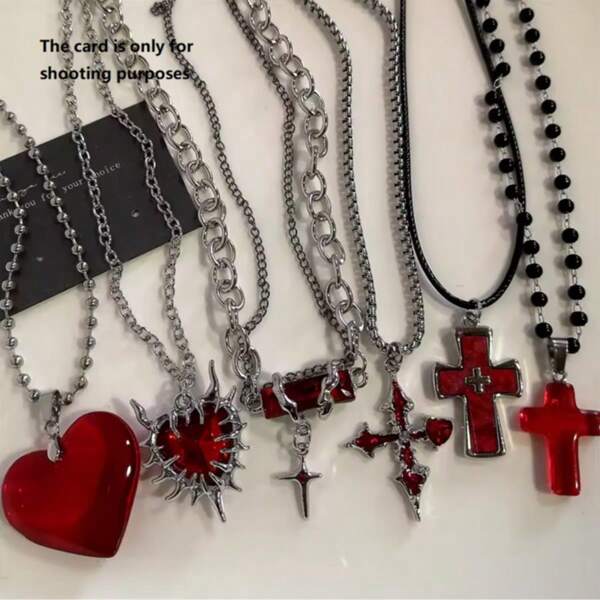 Colier gotic cu inimă roșie cu spini încrucișați pentru femei și bărbați, hip-hop, farmecul personalizat, Grunge, punk, bijuterii Y2k, accesorii