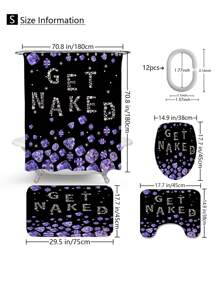 1pc/4pcs Purple Diamond Pattern Multifunctional Bathroom Set, Including Waterproof Shower Curtain With 12 Hooks, Anti-Slip Bath Mat, U-Shaped Floor Mat And Round Toilet Lid Cover, Suitable For All Bathroom Scenes Bathroom Accessories Back To School
