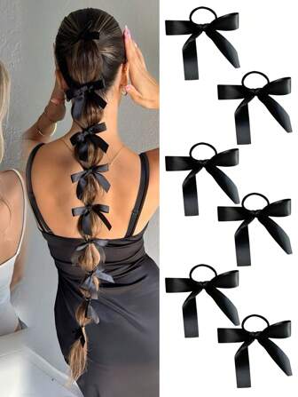 6pcs/Set Versatile Hair Ties Ribbons Hair Accessories Bow Headpiece, Minimalist Elegant Hair Decoration, New Korean Ponytail Hair Ties, Sophisticated Ball Ornament, Princess Style Casual Hair Adornment For Women And Girls, Gift & Photography Prop Ponytail Holders Hair Elastics Hair Rubber Bands Scrunchies Hair Rope Elastic Hair Tie, Hair Bobbles ,Gifts