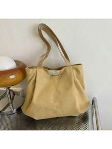 2025 New European And American Style Casual Versatile Large Capacity Canvas Tote Bag, Commuter Tote Bag For College Students