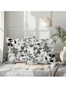2 Stücke Boho Blatt Muster Kissenbezüge, 45cm x 45cm, super weicher Plüschpolyester Stoff, maschinenwaschbar mit Reißverschluss, geeignet für Sofa, Wohnzimmer, Schlafzimmer Dekoration, ohne Kissenfüllung, Boho Stil Kissenbezüge, dekorative Kissenbezüge (Kissenfüllungen nicht enthalten) - Schwarz - Übersicht 1