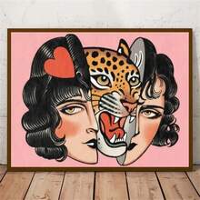 1pc "Weird" Love Evil Tattoo Style Canvas Art Poster, Frameless Wall Decor, Suitable For Living Room, Bedroom, Home Office, Retro Modern Cartoon Design - Multicolor - View 4