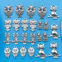 混合 10/24 件合金仿古银色猫头鹰系列吊坠配件，适合 DIY 项链、耳环、钥匙扣首饰制作时尚配饰。 - 復古銀色 - 查看 8
