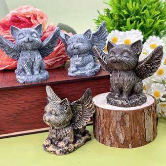 1 件天堂猫装饰，可爱的天使猫雕像，可放置在床头柜、书架、装饰桌面、展示柜、猫咖啡馆、花园庭院装饰上